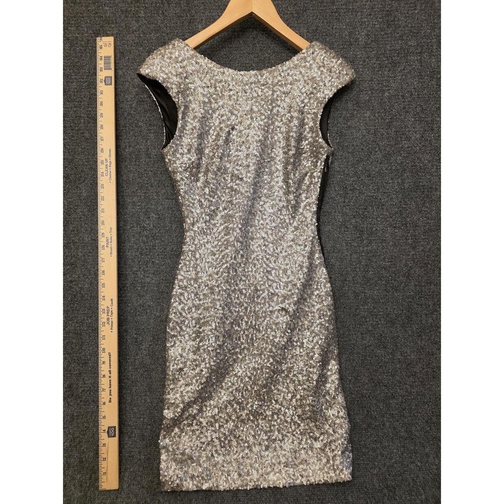 Zara Dress Womens Small Silver Sequin Bodycon Deep V Back Mini Party Cocktail